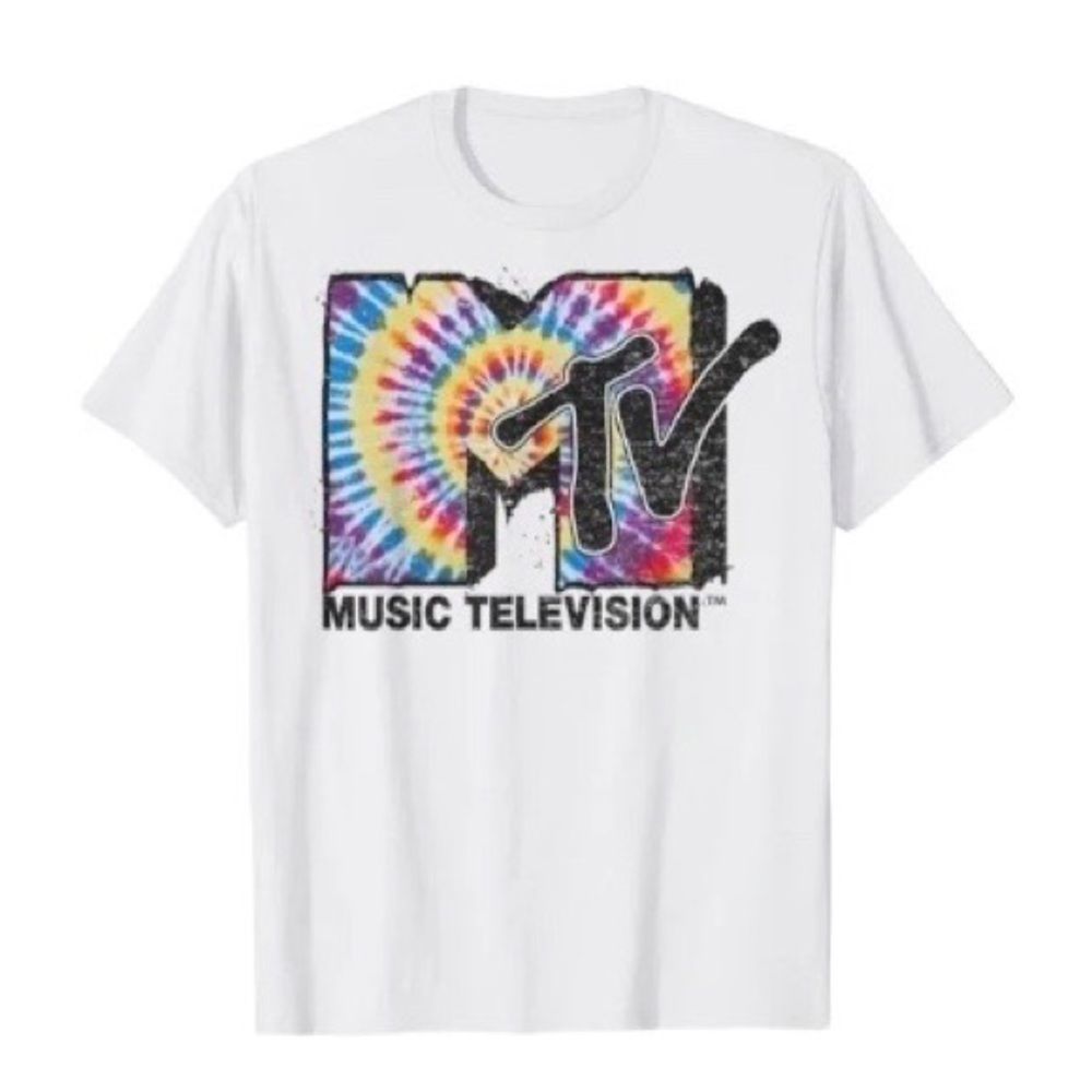 MTV Men's White Tie Dye Logo Tee Tees - Short Sleeve 90s Retro Music Size XXL